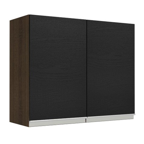 Armário de Cozinha Aéreo 80 cm 2 Portas Rustic/Preto Glamy Madesa
