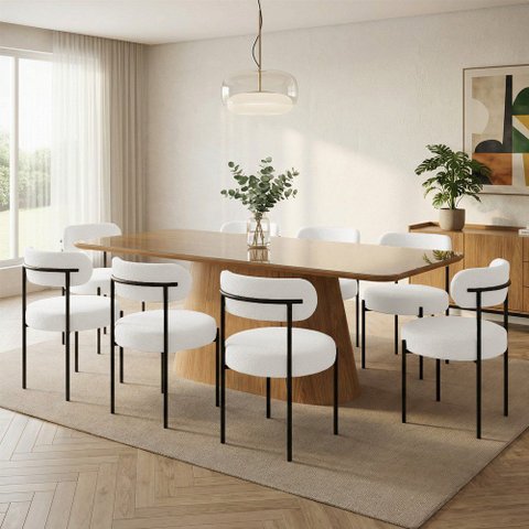 Mesa Jantar Vidro 200cm Kit 8 Cadeiras Aço Preto Boucle H02 - D'Rossi
