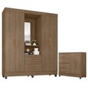 Ver imagem 1 de Guarda Roupa Casal Capela e Cômoda 4 Gavetas 2 Portas Lite Carvalho Oak – Móveis Leão