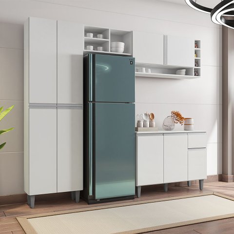Cozinha Compacta Vanessa 230cm Branco Ajl Móveis