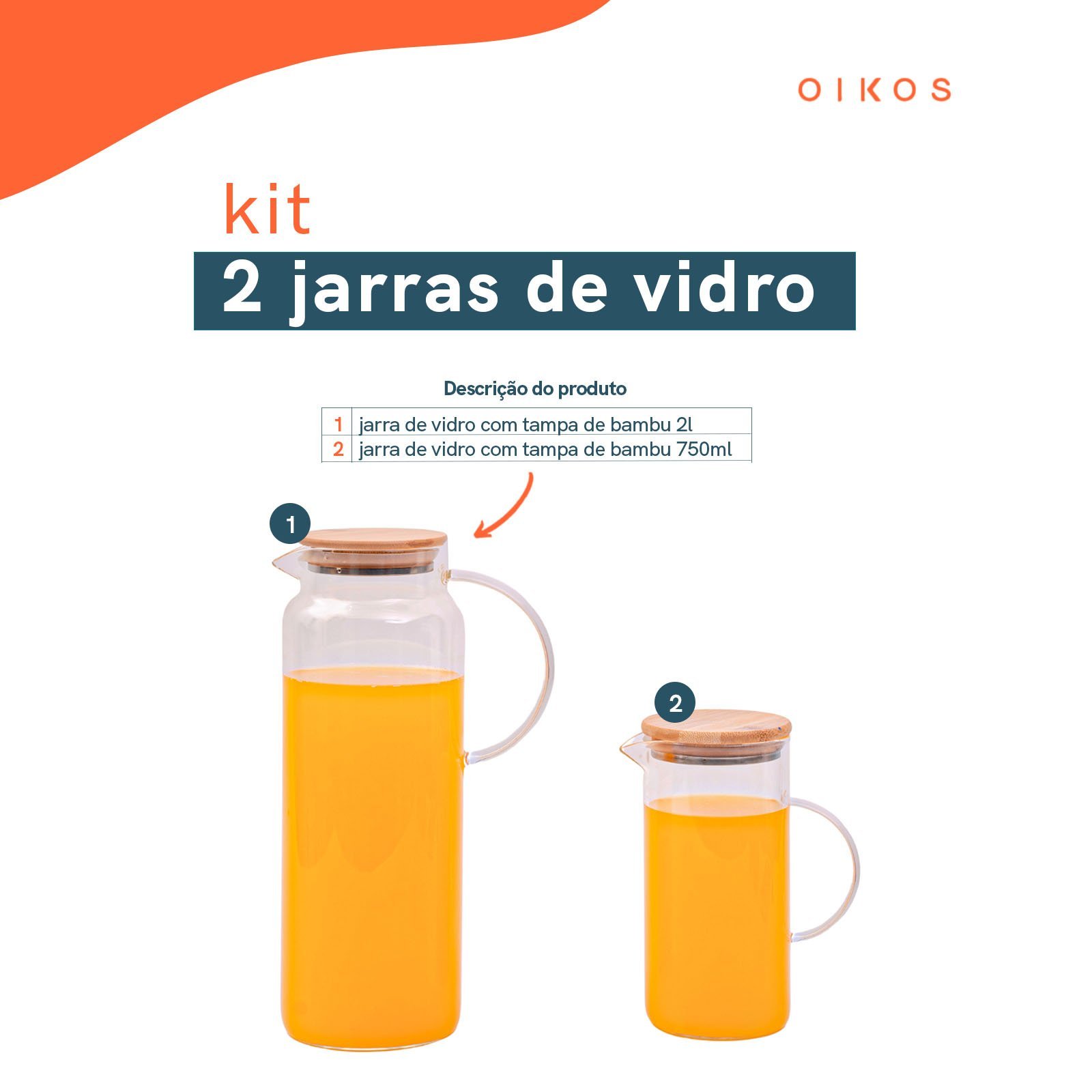 Kit 2 jarras de vidro borossilicato suco com tampa de bambu - Oikos - 3