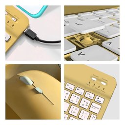 Teclado sem Fio Bluetooth Recarregável com Mouse - Amarelo - 4