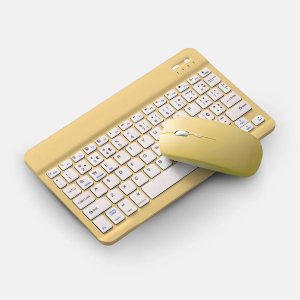 Teclado sem Fio Bluetooth Recarregável com Mouse - Amarelo