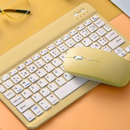 Teclado sem Fio Bluetooth Recarregável com Mouse - Amarelo - 2