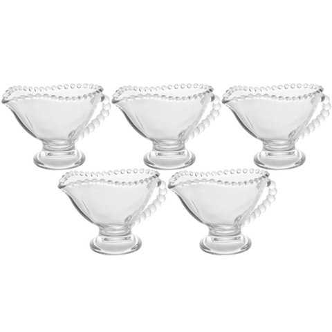 5 Mini Molheiras Cristal 140ml com Alça Pearl Servir Azeite Caldas Doces Porta Molhos