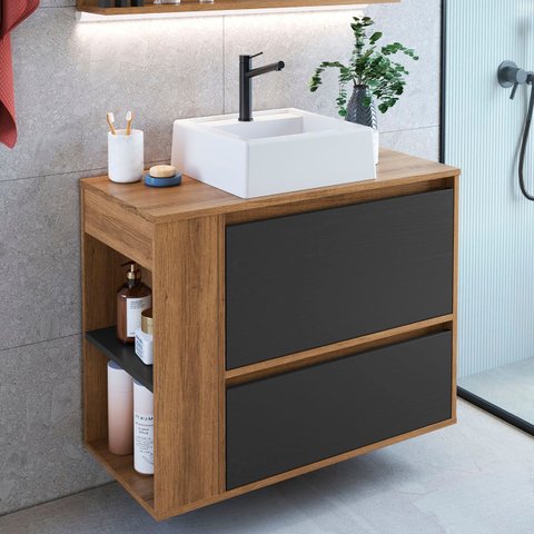 Gabinete de Banheiro 79cm com Cuba 1 Porta Zeus Mel/grafite F10 - Mpozenato