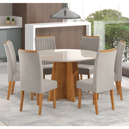 Mesa de Jantar Redonda Julieta com 6 Cadeiras Fran Mel/off White/marfim - Casa Giulia - 1