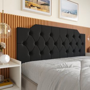 Cabeceira Cama Queen Painel Dobravel Quarto Estiloso Retro:preto