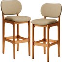 Ver imagem 1 de Kit 2 Banquetas Alta Bar Cozinha Sala Jantar Fixa Betta L02 Imbuia Linho Bege Escuro - Lyam Decor