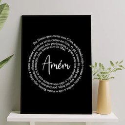 Quadro Oração Pai Nosso Espiral - Preto e Branco 45x34cm:madeira Branca - 1