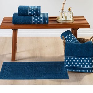 Jogo Toalha Banho Rosto 5 Peças 100% Algodão Gigante Peti Poá:marinho