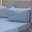 Ver imagem 2 de Jogo de Cama Casal 200 Fios Liso 4 Pçs 100% Algodão 140x190x35cm Bruma Azul
