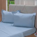 Ver imagem 5 de Jogo de Cama Casal 200 Fios Liso 4 Pçs 100% Algodão 140x190x35cm Bruma Azul