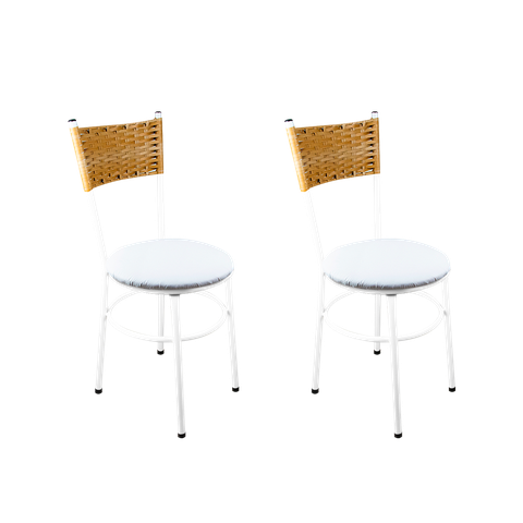 2 Cadeiras Brancas para Cozinha Viena Palha:Branco