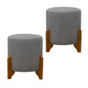 Ver imagem 2 de Kit 2 Puff Banqueta 3 Pés Madeira Resistente Luxo Tecido Moderno Linho Cinza
