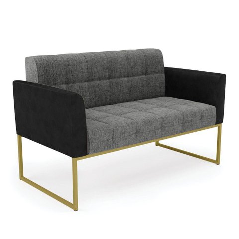 Sofá Namoradeira 2 Lugares Base Industrial Dourado Elisa Preto-linho Grafite A26 D03 - D'Rossi