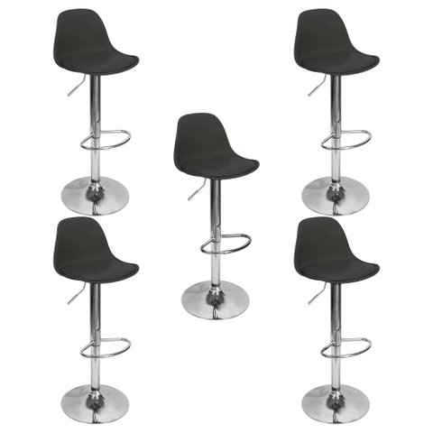 Kit 5 Banquetas Joly Luisa Eames Saarinen Base Giratória Cromada - Preta