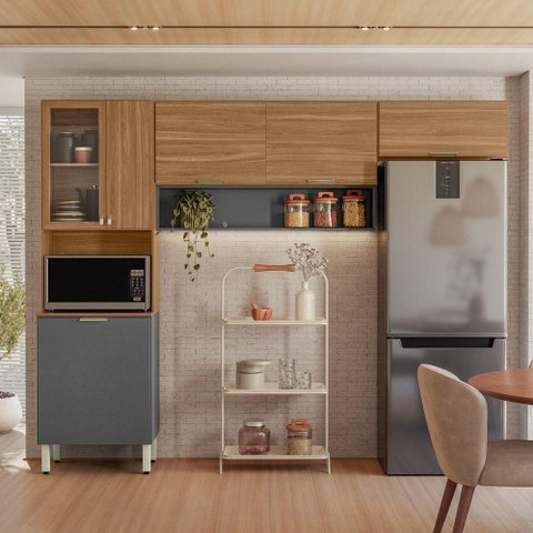 Kit Cozinha Bosque Nobre Grafito Prime Amendola 6 Portas MDF Demóbile