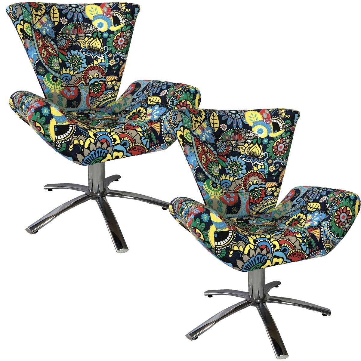 Kit Duas Poltronas Giratória Elegance Jacquard:romero Britto 2