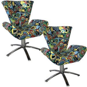 Kit Duas Poltronas Giratória Elegance Jacquard:romero Britto 2