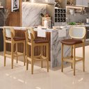 Ver imagem 2 de Kit 05 Banquetas Altas Para Cozinha Bancada Sala Tela Betta Fixa L02 Couríssimo Marrom - Lyam Lyam D