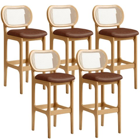 Kit 05 Banquetas Altas Para Cozinha Bancada Sala Tela Betta Fixa L02 Couríssimo Marrom - Lyam Lyam D