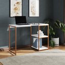 Ver imagem 1 de Mesa Escritório Berlim Industrial com Prateleira Ferro Cobre Tampo 110x46 Branco