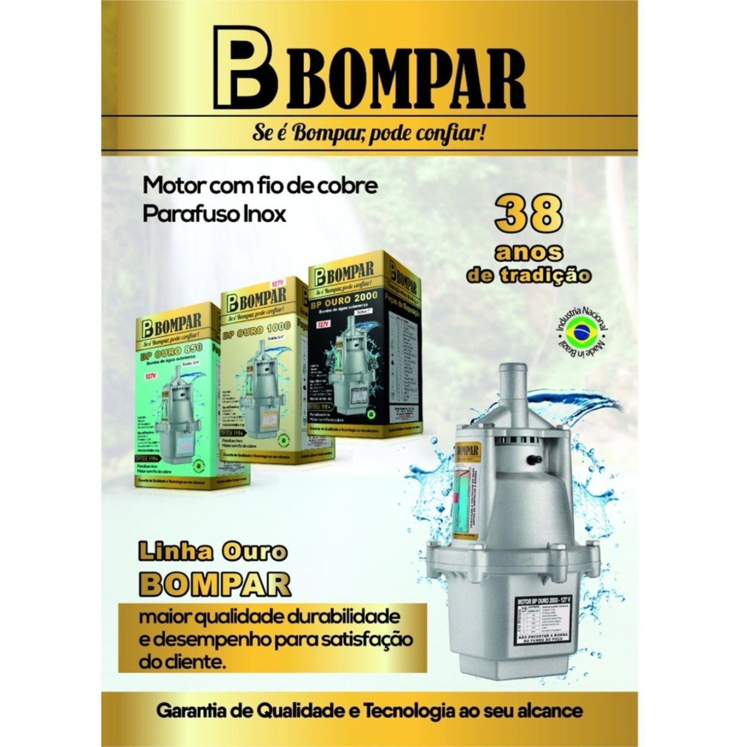 Bomba D'água Submersa Vibratória Sapo 450 HP 2.300 L/H 127v Motor Fio Cobre BP Ouro 850 Bompar - 7