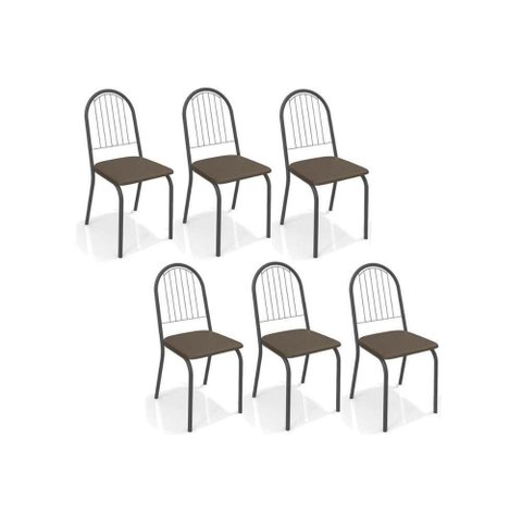 Kit 6 Cadeiras de Cozinha Noruega 2c077 6 Un Preto Fosco Marrom 21