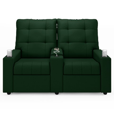 Poltrona de Cinema Reclinável 2 Lugares Baú Usb Mallie Fh9 Veludo Verde - Mpozenato