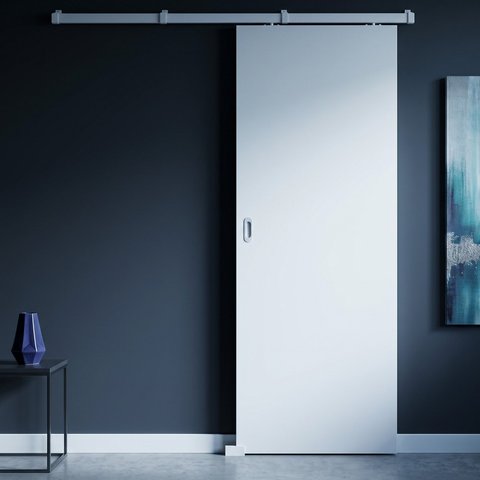 Porta Drywall 70x210 + Kit Correr Alumínio Branco Sobrepor