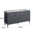 Ver imagem 2 de Balcão de Pia sem Tampo 150 Cm 4 Portas 1 Gaveta Graziela Cinza