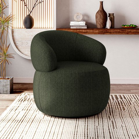 Poltrona Eloah Linho Turco Italiano Base Giratória Verde Selva Acabamento Premium para Sala