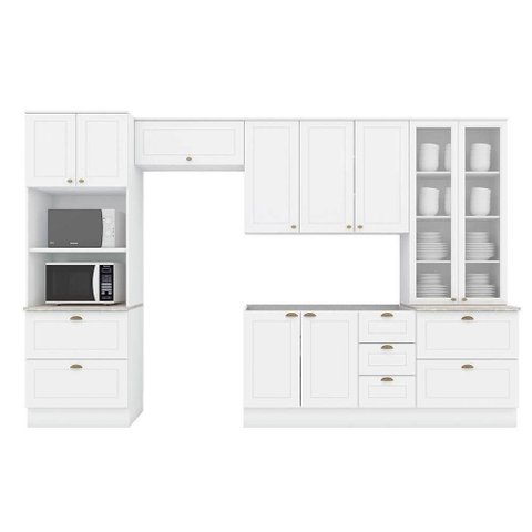 Cozinha Completa 5 Peças Americana 2 Aéreos 1 Balcão 2 Paneleiros C5p55 Branco
