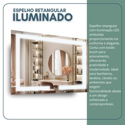 Espelho Retangular 50cm X 70cm Iluminado Touch Screen Led 3 Cores - 4