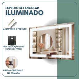 Espelho Retangular 50cm X 70cm Iluminado Touch Screen Led 3 Cores - 5