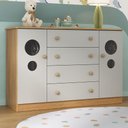 Ver imagem 1 de Cômoda Infantil 125cm 2 Portas com Vidro e 4 Gavetas Pirulito Multimóveis Mp4470 Madeirado/off