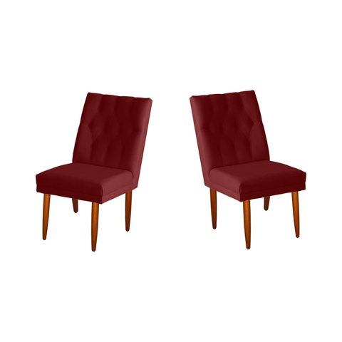 Jogo 02 Cadeiras de Jantar Estofada Cozinha Paris Suede Vermelho do Lar Móveis