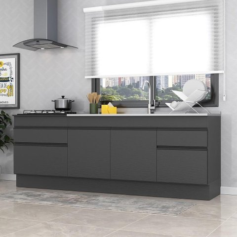 Kit 2 Balcões Gabinete Pia 150cm e Cooktop 70cm Preto