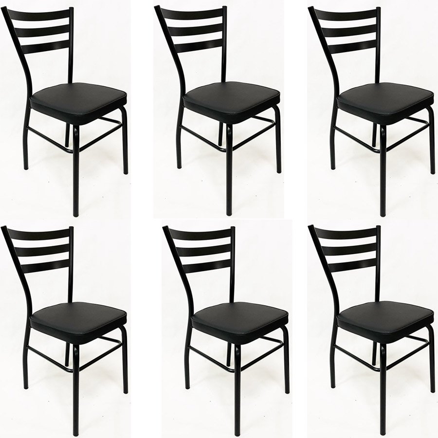 Kit 6 Cadeiras de COZINHA com reforço preta assento grosso preto - Poltronas do Sul