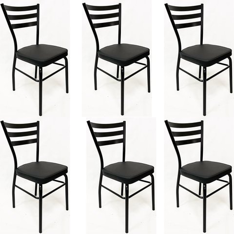 Kit 6 Cadeiras de Cozinha com Reforço Preta Assento Grosso Preto - Poltronas do Sul