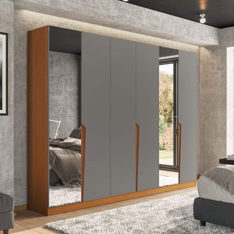 Guarda Roupa Casal 6 Portas e 4 Gavetas com Espelho 240848 Linha Porto Politorno Móveis