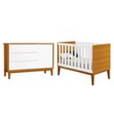 Ver imagem 1 de Jogo de Quarto Infantil Cômoda 1 Porta e Berço Classic Branco/Savana com Pés Amadeirado - Reller