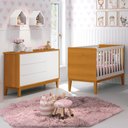 Ver imagem 2 de Jogo de Quarto Infantil Cômoda 1 Porta e Berço Classic Branco/Savana com Pés Amadeirado - Reller