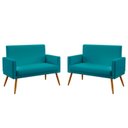 Ver imagem 1 de Kit 2 Poltronas Namoradeira Nina com Rodapé Suede Azul Turquesa Aradecor