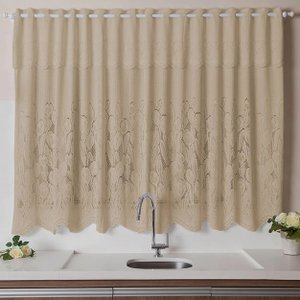 Cortina Renda Cozinha Tulipa Marrom 2,80larg x 1,50alt