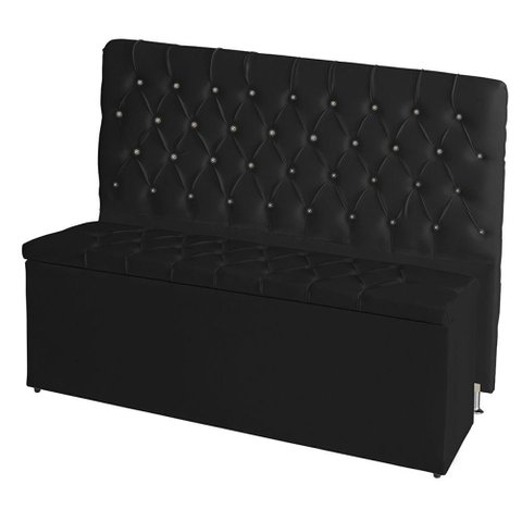 Kit Cabeceira de Cama Box e Calçadeira Baú Paris King 195 Cm Capitonê Suede Preto Eli Móveis