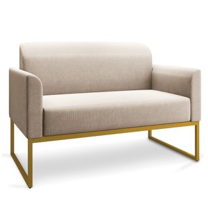 Namoradeira 02 lugares Marisa Linho Base Industrial Metálica Dourado - D'Rossi - A27 Areia