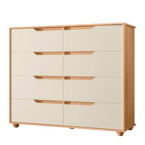 Cômoda Quarto Doble com 8 Gavetas e Pés Freijo/off White