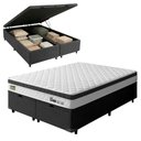 Ver imagem 1 de Cama Box com Baú Queen Onix Euro Pillow Ortopédico Espuma Tecido Jacquard Preto e Branco Hellen